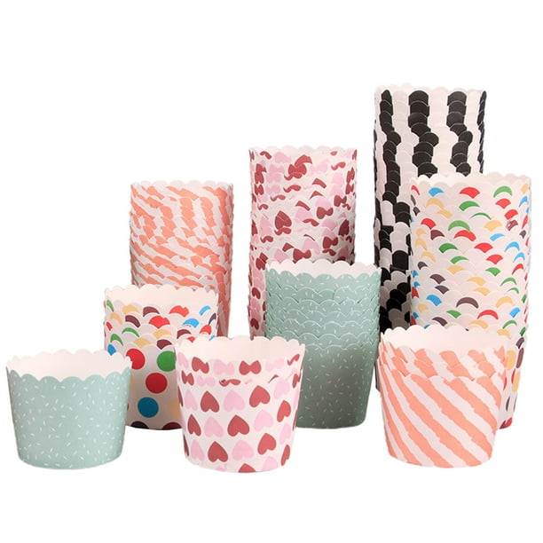 EeaseMX 100 vasos de papel para muffins, cupcakes, postres, recuerdos de fiesta, repostería, pastelería (diseño variado)