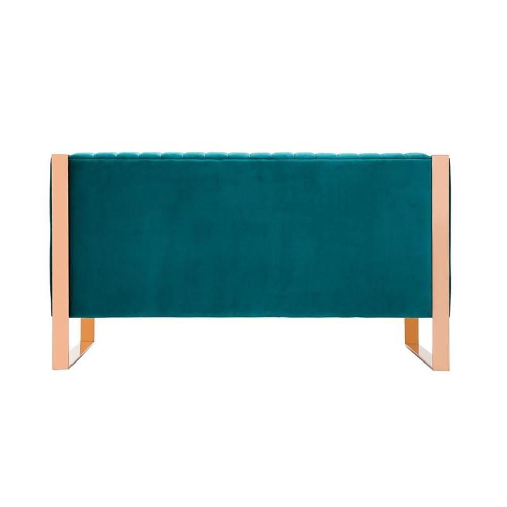 Manhattan Comfort Trillium Velvet Upholstery Loveseat in Aqua Blue