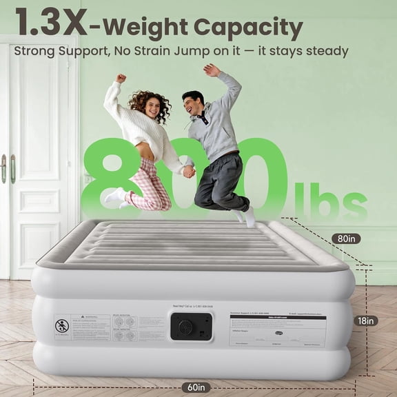 Queen Air Mattress with Built-in Pump, Anti-Sag Beam, 800lbs Heavy Duty Support, Fast Inflation for Home Camping