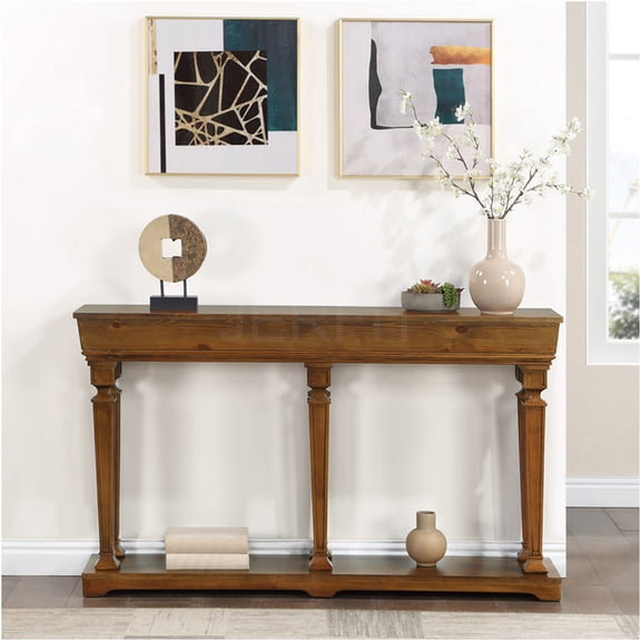 JERFIT 72" Oak Wood Console Table with Storage Shelf, Entryway Sofa Table for Hallway, Living Room, Farmhouse & Modern Home Décor