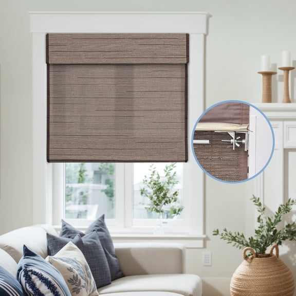 Keego No Drill No Tools Roman Shades for Windows Cordless Blackout Roman Window Shades Blinds 100% Natural Linen Hand-Made Fabric- DarkGray (with Lining, Block 40%-50% Light) - 46"W x 52"H