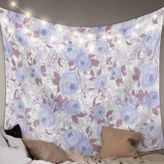Purple Flowers Large Tapestry for Bedroom Wall Hanging Tapestry,Romantic Botanical Floral Plants Leaves Ceiling Backdrop Tapestries Poster Blanket Wall Decor for Teens Room Living Room Dorm 85" x 90"