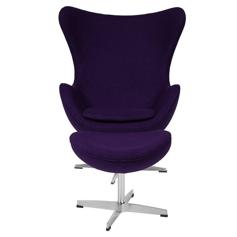 Purple Wool Fabric Swivel Egg Chair with Tilt-Lock Ottoman