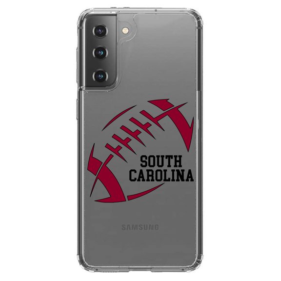 DistinctInk Clear Shockproof Hybrid Case for Galaxy S21  PLUS 5G (6.7" Screen) - TPU Bumper, Acrylic Back, Tempered Glass Screen Protector - South Carolina Football - Garnet, Black