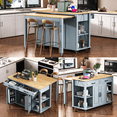 thumbnail image 5 of Harper & Bright Designs Kitchen Island with Extendable Dining Table, Kitchen Storage Cart with Drawers and Internal Storage Rack, Rolling Kitchen Island with Power Outlet, Grey+Blue, 5 of 17