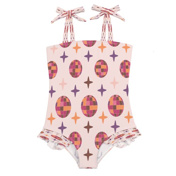 DIXRUYEE Swimsuit One Piece swimwear Pink Disco Balls Stars of Pattern