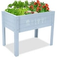 thumbnail image 6 of Kids Raised Garden Bed, 30 x 24 x 18 Inch Wooden Elevated Raised Garden Bed for Kids Outdoor Raised Planter Box with Legs and DIY Chalkboard for Vegetables Grass Lawn Yard, Light Blue, 6 of 7