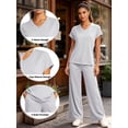 thumbnail image 4 of Cadmus 2-Piece Sets for Women Short Sleeve Tops Wide Leg Pants with Pockets, Light Grey, XL, 4 of 9
