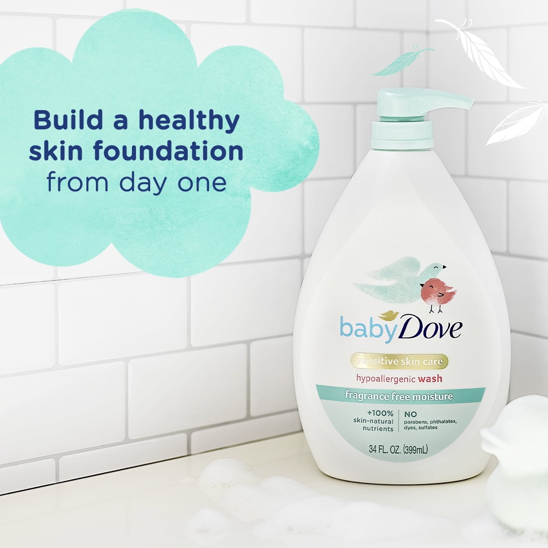 (6 pack) Baby Dove Sensitive Skincare Liquid Body Wash Fragrance Free Moisture, Hypoallergenic, 34 oz