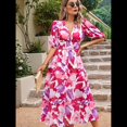thumbnail image 4 of Vestidos de Verano para Mujer 2025, Informales, con Mangas Abullonadas, Cuello en V, Florales, Estilo Bohemio, Vestido . Rojo L, 4 of 9