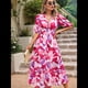 thumbnail image 4 of Vestidos de Verano para Mujer 2025, Informales, con Mangas Abullonadas, Cuello en V, Florales, Estilo Bohemio, Vestido . Rojo L, 4 of 9