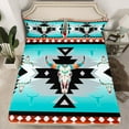 thumbnail image 2 of jejeloiu Exotic Bull Skull Twin Sheet Sets,Boho Tribal Twin Fitted Sheet,Aztec Geometric Rhombus Flat Sheet For Men Women,Ultra Soft Home Decor,3-Piece, 2 of 7