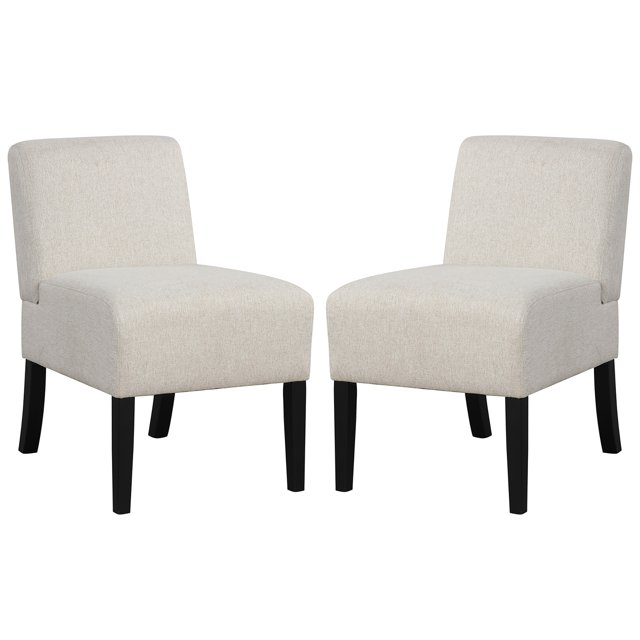 Gymax 2PCS Armless Accent Chair w/ Rubber Wood Legs Modern Vanity Chair for Bedroom Beige