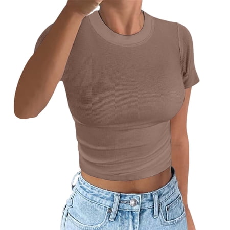 TIANZEN Sure! Here’s A Product Title That Fits And Buyer Search Habits: Women s Colorful Slim Fit Short Sleeve Crop Top T Shirt For Sports And Fitness Women Shirts Women Shirt Workout Womens Tech