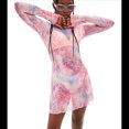 thumbnail image 2 of Vestido Mini de Transparente con Efecto Tie-Dye Floral para Mujer, Sexy, Ajustado, con Abertura, Larga, Acampanado, para Fiesta en la Playa Rosa S, 2 of 10