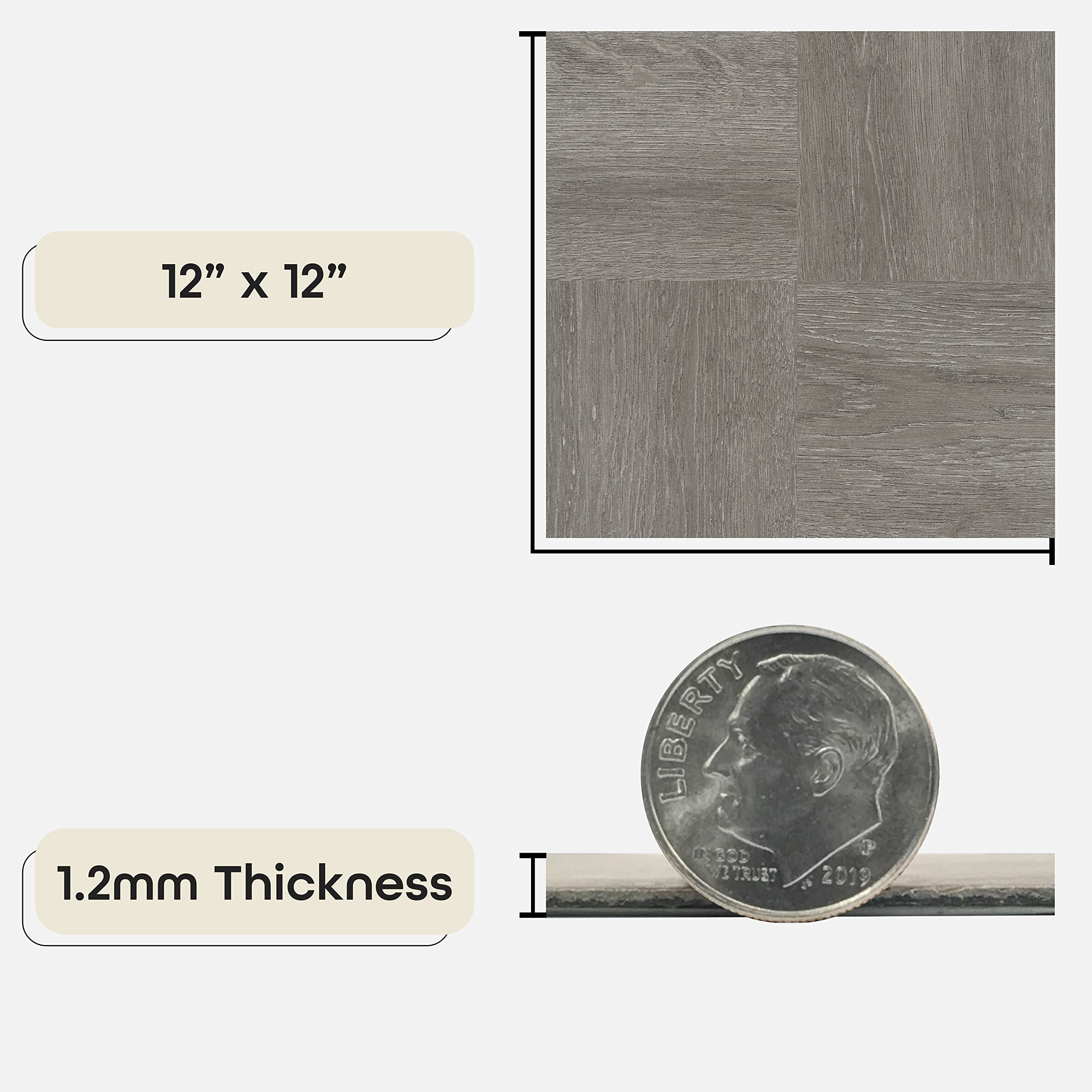 Nexus Self Adhesive 12-inch Vinyl Floor Tiles  20 - 12" X Charcoal Grey Wood Pattern Peel & Stick Diy Flooring For Kitchen Dining Room Bedrooms Bathrooms By Home Decor
