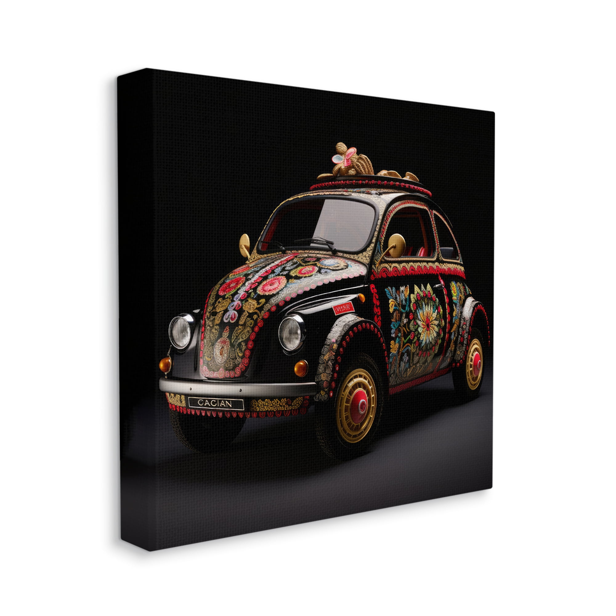 Stupell Industries Boho Pattern Antique Car Transportation Painting Gallery Wrapped Canvas Art Print Wall Art, 17 x 17
