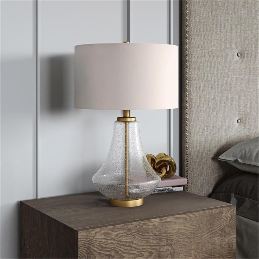 Evelyn&Zoe Traditional Seeded Glass Table Lamp with Flax Shade