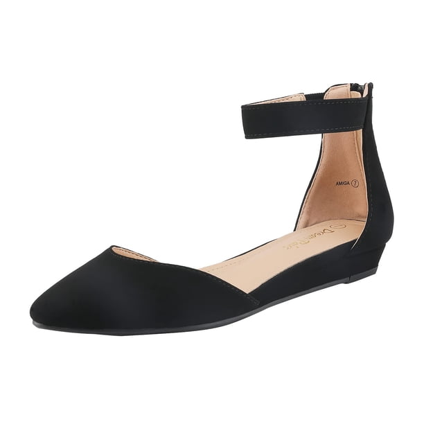 DREAM PAIRS Zapatos Flats Mujer con Cuña Baja y Correa al Tobillo Negro Talla 7.5