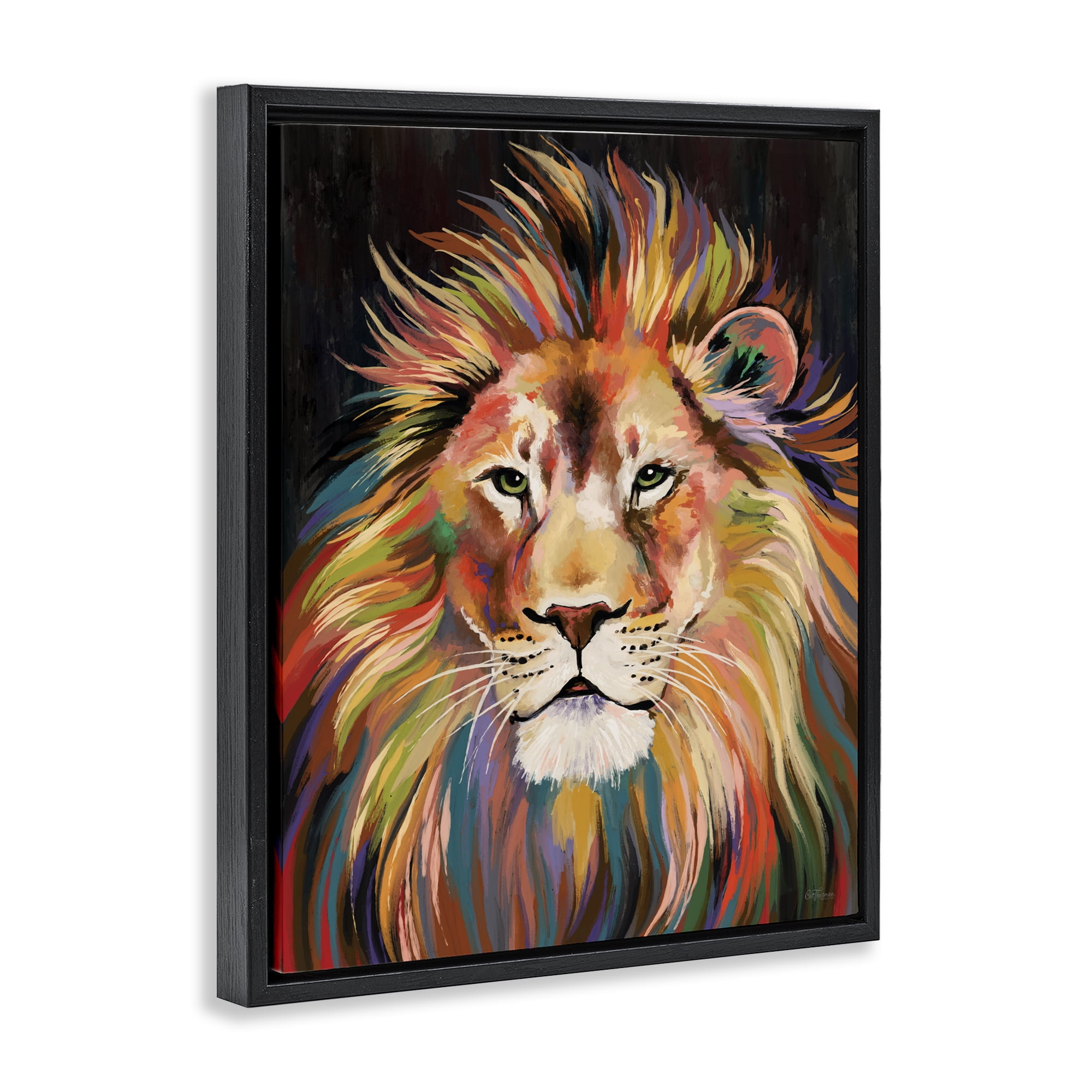 Stupell Industries Vibrant Majestic Rainbow Lion Black Framed Floater Canvas Wall Art, design by Cat Thurman Designs