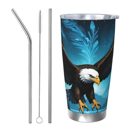 

Salouo Night Sky Forest Bald Eagle Print 20oz Tumbler with Lid Stainless Steel Vacuum Insulated Tumbler Durable Insulated Coffee Mug Thermal Cup with Splash Proof Sliding Lid-Straw Three-piece Set
