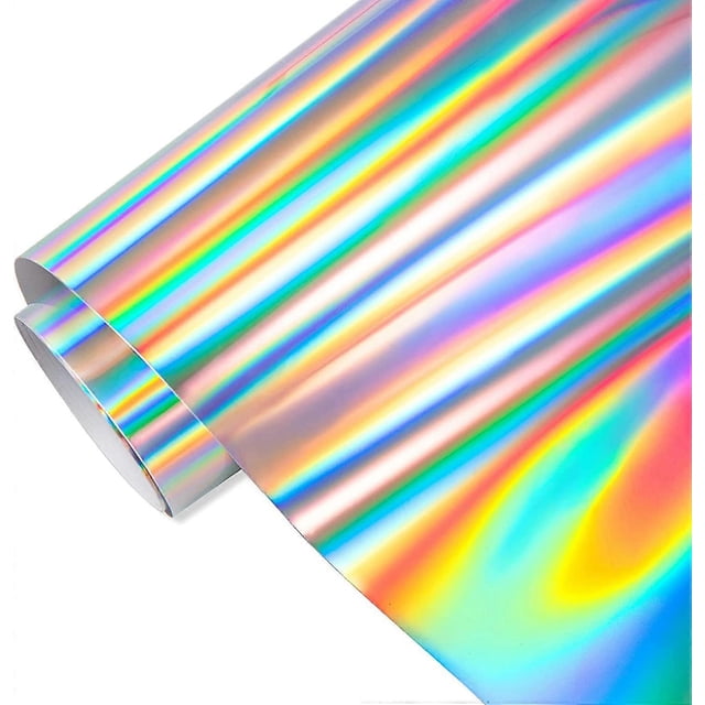 Holographic Spectrum Silver Adhesive Vinyl Roll - Permanent Adhesive Glossy & Waterproof Vinyl | 12" x 6\' | for Crafts, Cricut, Silhouette, Cameo, Dec