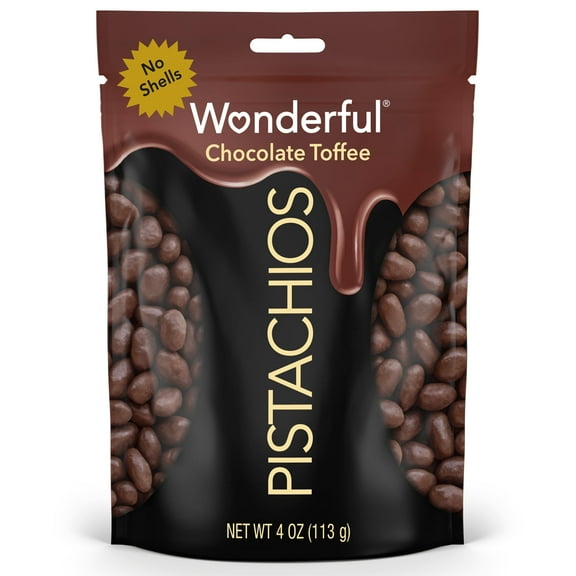 Wonderful Pistachios, No Shells, Chocolate Toffee, 4 Ounce Resealable Bag
