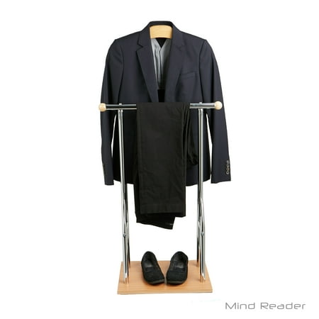 Wood Valet - Mind Reader Metal and Bamboo Wood Valet Suit Rack Stand, Silver