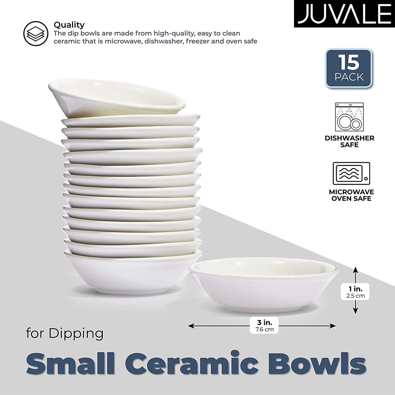 Juvale Small Ceramic Bowls for Dipping, White Square Dishes (3 In, 15 Piece  Set)