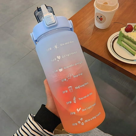 

Water Bottle 67 oz Sports Bottle with Time Marker & Handle for Yoga Running Outdoor Camping Blue&Orange