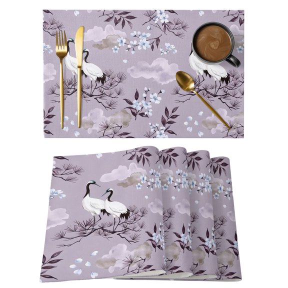 Bird Plum Blossoms Placemats Set of 1, Rustic Traditional Floral Purple Flower Cloud Non-Slip Place Mats Washable Table Mats for Kitchen Dining Table Decorations Indoor/Outdoor