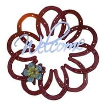 Eoozwa Metal Horseshoe Wreath Recycled Iron with Welcome Sign for Outdoor Courtyard Garden Valentine Decor