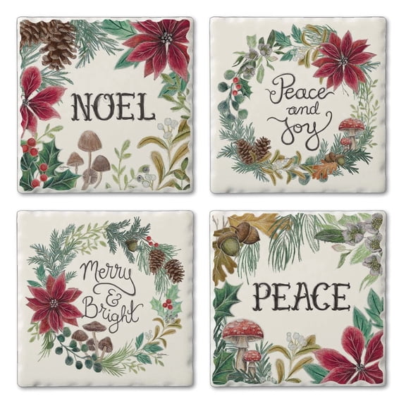 Thirstystone Christmas Chalk 4-Pack Tumbled Tile Coasters