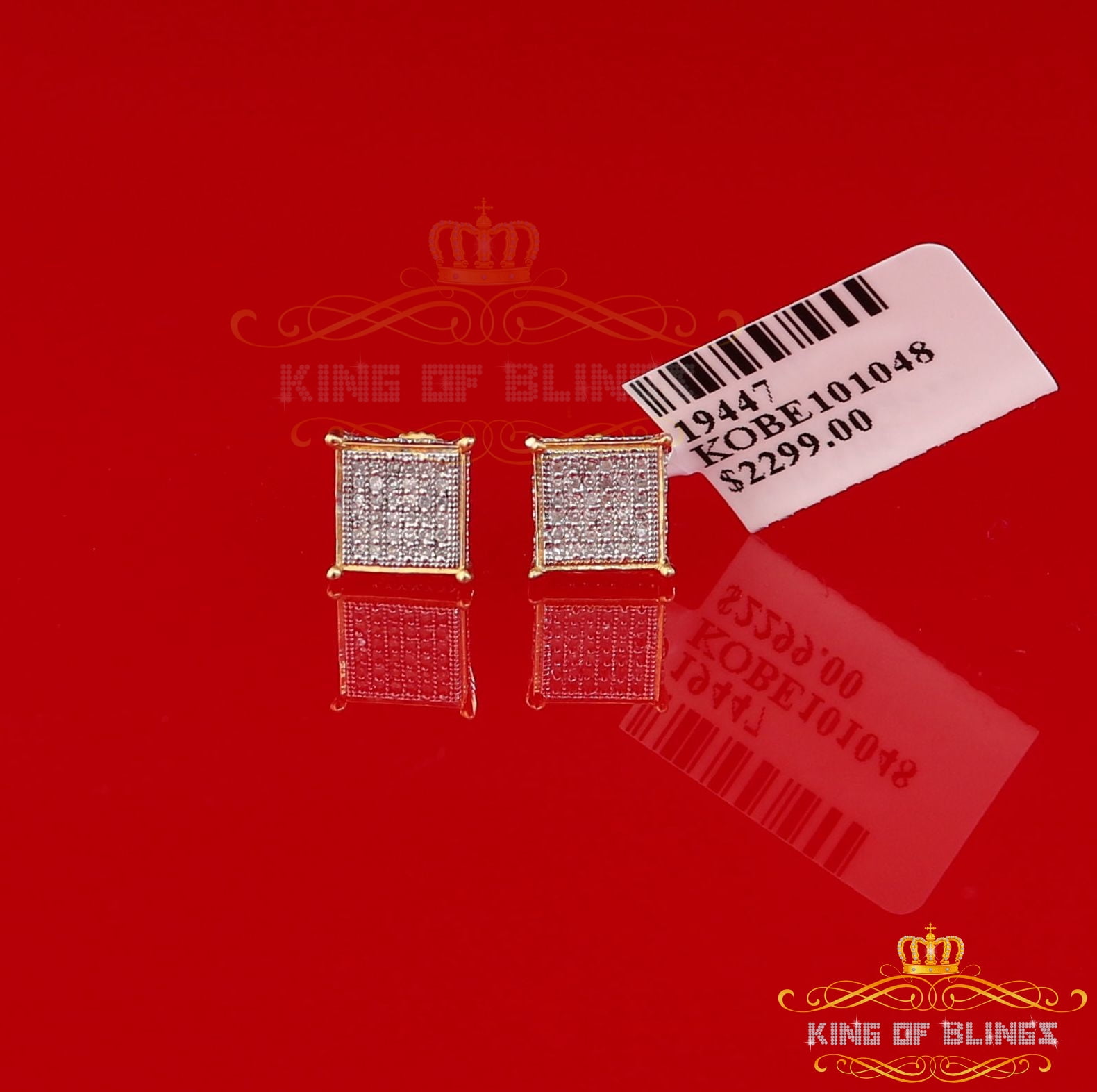 King of Bling's 10K Real Yellow Gold with 0.10CT Real Diamond Men's/Women's stud Square Earrings