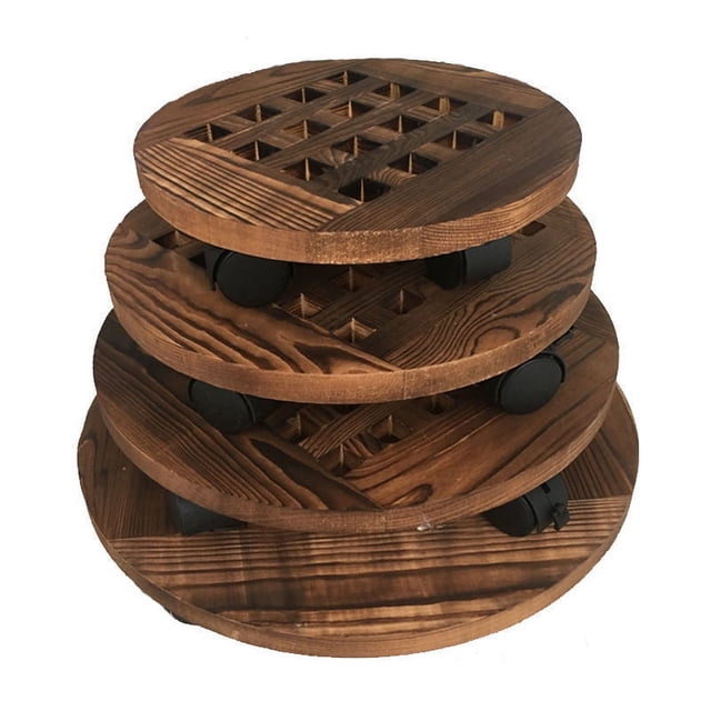 Soporte creativo para flores de madera maciza, base de madera, soporte universal redondo con freno para flores, bandeja para flores