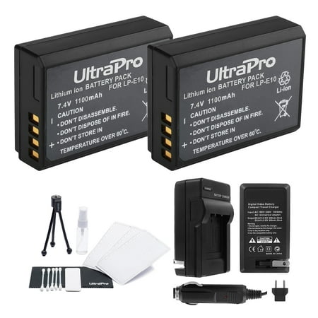 LP-E10 Battery 2-Pack Bundle with Rapid Travel Charger and UltraPro Accessory Kit for Select Canon Cameras Including EOS Digital Rebel T3, T5, T6, 1100D, 1200D, 1300D, Kiss X50, and X70