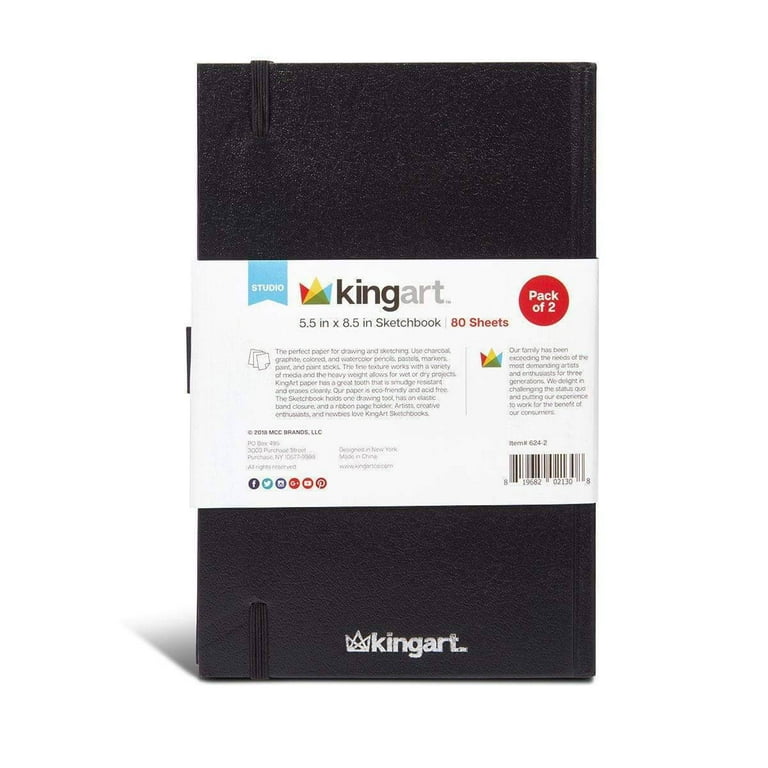 KINGART® Hardcover Sketchbook Journal, 70 Pound (110 gsm), 5.5 X 8.5, 80  Sheets, 2-Pack