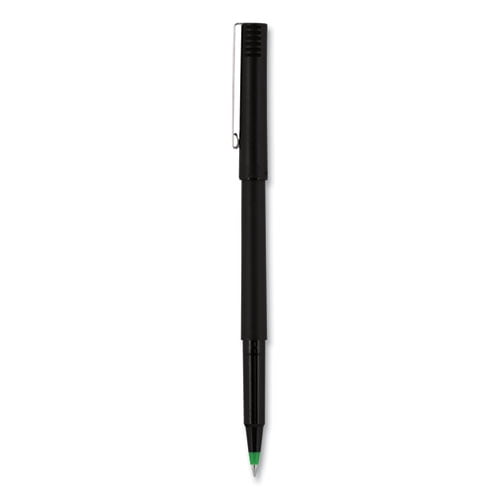 Roller Ball Pen, Stick, Micro 0.5 Mm, Green Ink, Black Matte Barrel, Dozen | Bundle of 2 Dozen
