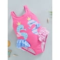 thumbnail image 3 of Bagilaanoe Toddler Baby Girl One-Piece Swimsuit Cartoon Print Sleeveless Backless Swimwear 18M 24M 3T 4T 5T 6T Kids Ruffle Bathing Suit, 3 of 9