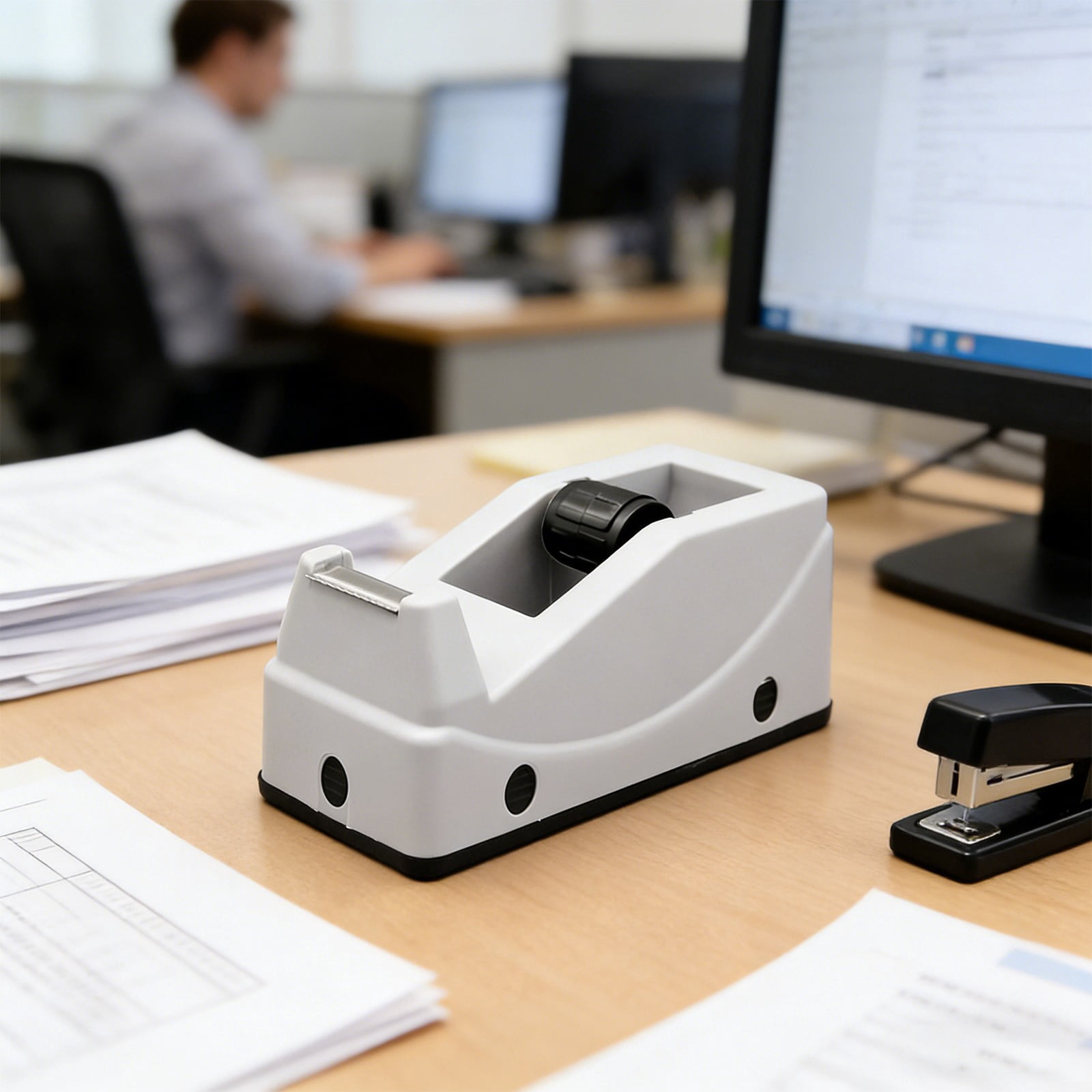 Heavy Duty Tape Holder Dispenser, 5.8×2.5in Desktop Non-Slip Tape Cutter, Compatible with ≤1.18in Width Tape, Home Office Desk Stationery, Gray