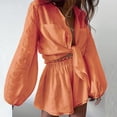 thumbnail image 3 of Sweat Suits For Womens 2 Piece Women's Fashion Casual Set Summer Lace Long Sleeve Top with Solid Shorts Two Piece Outfit, 3 of 8