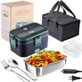 thumbnail image 2 of Hgehaz Cooking Utensils Electric Food Warmer 3in1 1.8L Portable Food Warmer 60W 12V 24V 220V Electric Lunch Box Stainless Steel With Fork Spoon Bag For Car Truck And Office Steel, 2 of 9