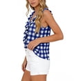 thumbnail image 4 of Mifsaly Womens Ruffle V Neck Tank Tops Plaid Sleeveless Blouse Elegant Flounce Trim Summer Shirts Lightweight Fashion Casual Loose Fit Tunic Top Blue,M, 4 of 6