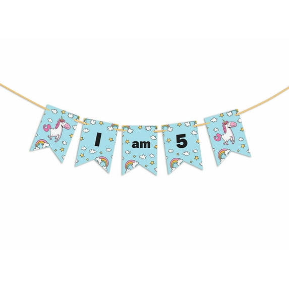 Inkdotpot I Am FiveReady To HangHappy Birthday Sign UnicornBirthday BuntingParty Supplies For Boy