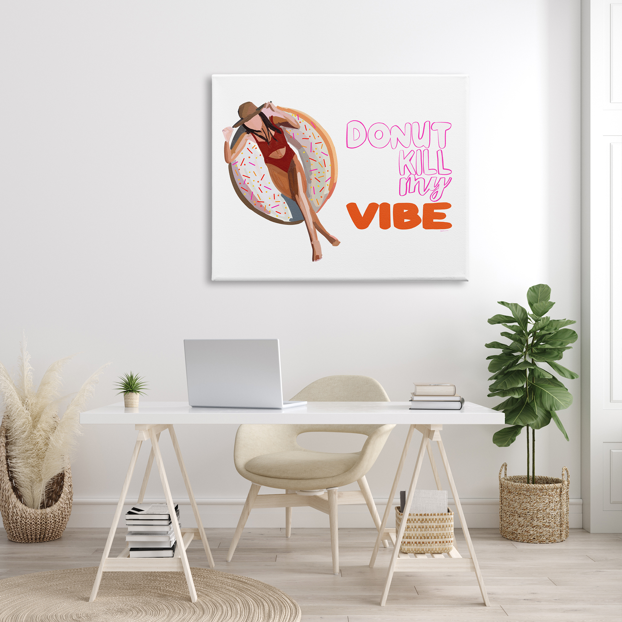 Stupell Industries Donut Kill My Vibe Relaxing Pool Float Girl Graphic Art Gallery Wrapped Canvas Print Wall Art, Design by Amelia Noyes