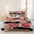 thumbnail image 3 of King Quilt Set 96''x106'', Flower Stripes Lightweight Bedspread Coverlet Set with 2 Pillow Shams, Black White Geometric Pink Rose Floral Breathable All Season Quilt Bedding for Bedroom/Guest Room, 3 of 9
