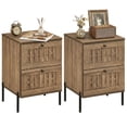 thumbnail image 1 of Gymax 2 Pcs - Table de Nuit avec 2 Tiroirs de Rangement Tissés Pieds de Support en Métal Chambre Chêne Rustique, 1 of 10