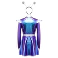 thumbnail image 3 of iiniim Girls Halloween Alien Long Sleeves Zip Up A-line Dress with Belt and Hair Hoop Shiny Metallic Outer Space Blue 12, 3 of 7