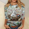 thumbnail image 2 of Women's Easter Shirt With Playful Egg Print T-Shirt 3/4 Sleeve Light Green XL, 2 of 5