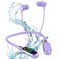 HopePow Magnetic Neckband Bluetooth 5.4 Headphones Wireless Earphone RGB Display in Ear Earbuds Waterproof 300Hrs Standby Time Neckband Headphones Noise Cancellation for Sports/Workout,Purple